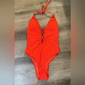 Lucky Brand Vibrant Orange Halter Swimsuit 🆕🆕🆕 Size Medium